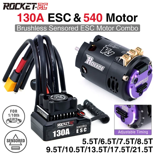 Rocket-RC Kit sensor sin escobillas Motor 540 y 130A ESC Combo BEC 6V/5A para coche 1/10 RC RV