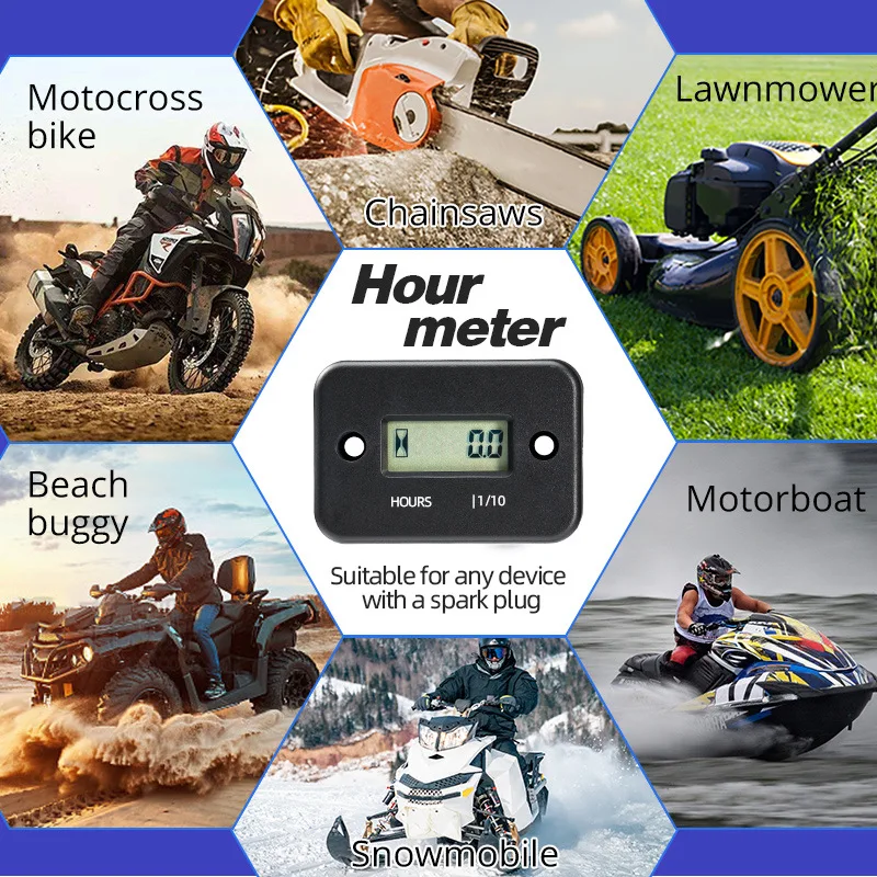 Waterproof Digital Hour Meter, LCD Engine Hours Counter for ATV Motorcycle Generator Boat Car Accessories