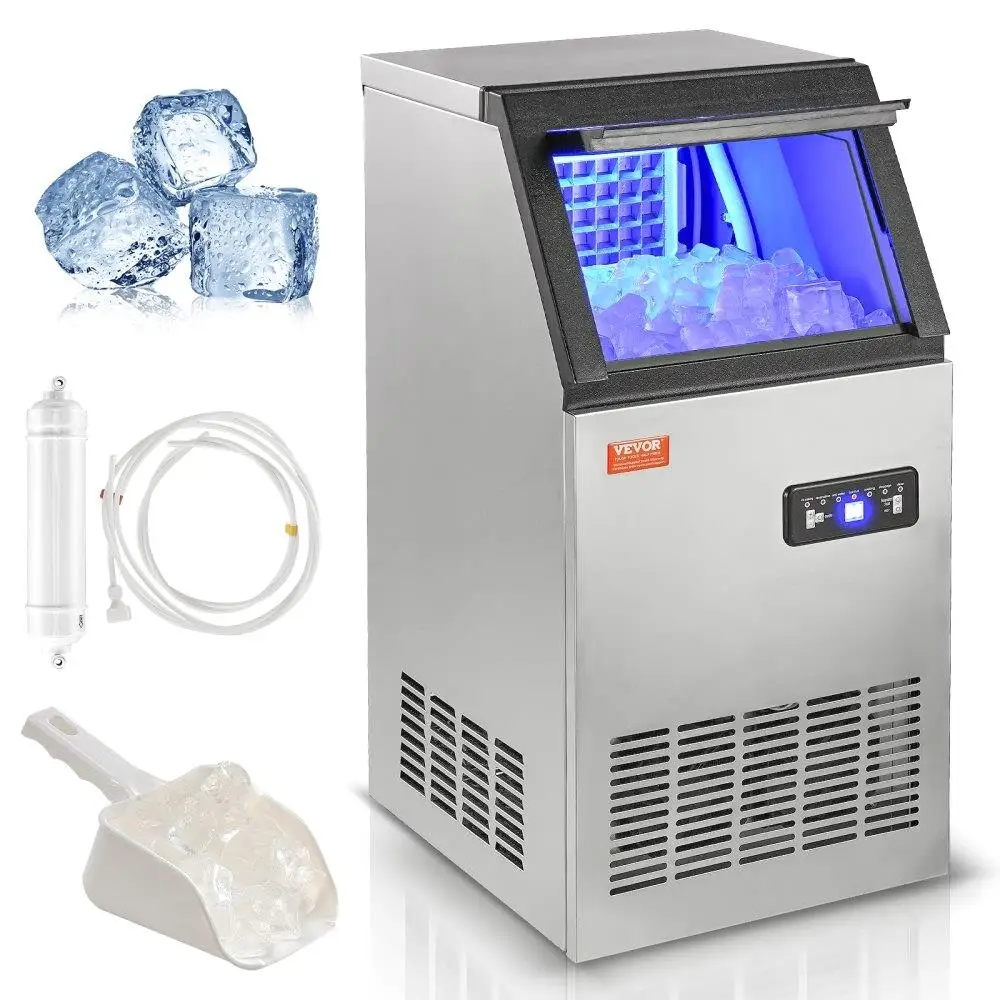 

Commercial Ice Maker, 80lbs/24H, Ice Maker Machine, 40 Ice Cubes in 12-15 Minutes, Freestanding Cabinet Ice Maker with 27.5lbs