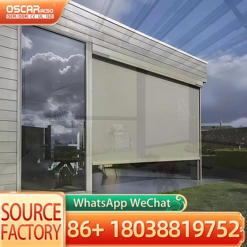 Weatherproof Electric Roller Blinds for Gardens Terraces Shading Plain Design Keep Wind Rain Out Rolling Blind