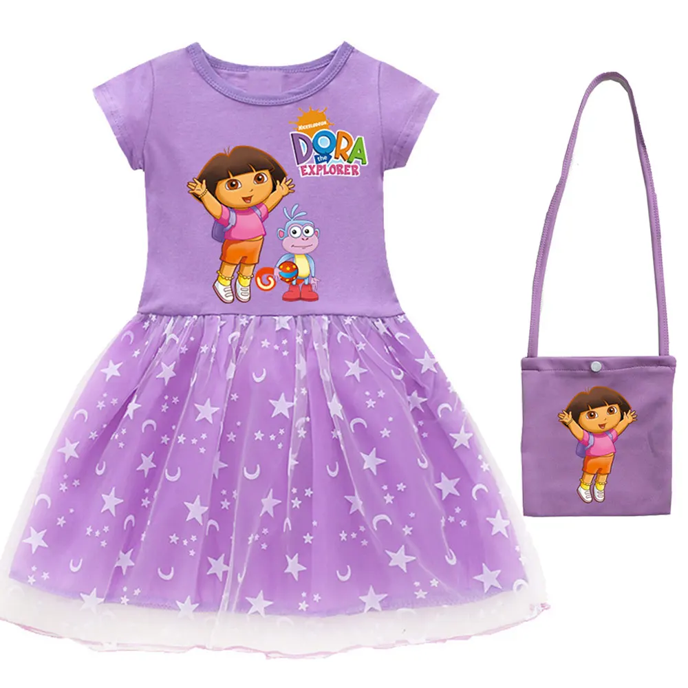 فستان دورا كيدز كارتون دورا فستان الأميرة للفتيات الصغيرات مع حقيبة ملابس الأطفال كهدية عيد ميلاد #3