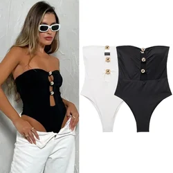 HXAO Cut Out Bodysuit Women Off Shoulder Black White Bodysuit Corset Sleeveless Backless Tube Lingerie Bodysuits Sexy Swimsuit