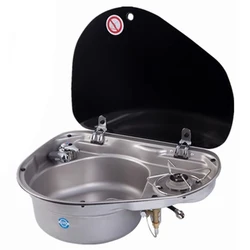 Estufa de Gas de tanque de agua 2 en 1 de acero inoxidable para RVs y yates, estufa de Gas con cubierta de vidrio templado y lavabo de agua
