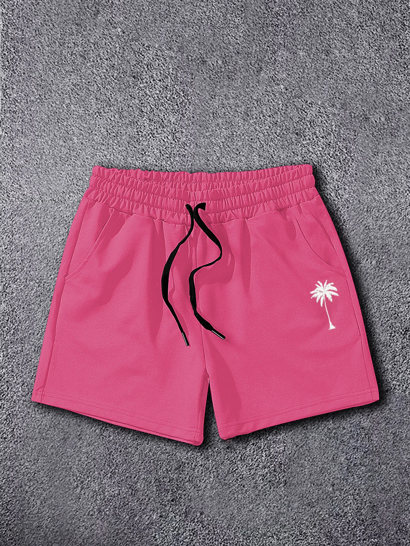 

Men's Summer Pink Palm Tree Print Shorts, Casual Beach & Streetwear, Ideal for Daily, Dating & Couple Matching
