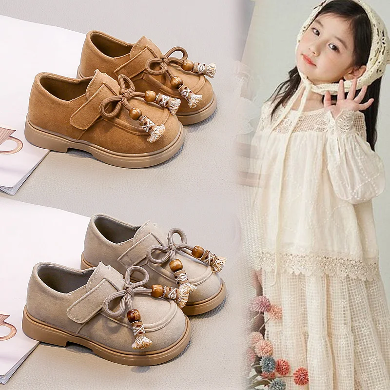 

Children's Casual Shoes 2-18 Years Old Brown Bow Tassel Girls Single Shoes Four Seasons Models Soft Non-slip Kids Leather Shoes