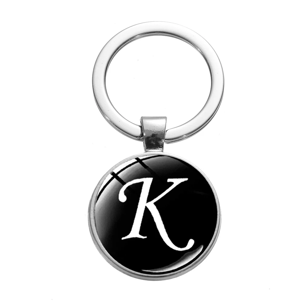 Cute Initial Letter Keychain Couples Retro Stainless Steel A To Z Alphabet Gem Pendant With Key Ring For Women Girls Wallet