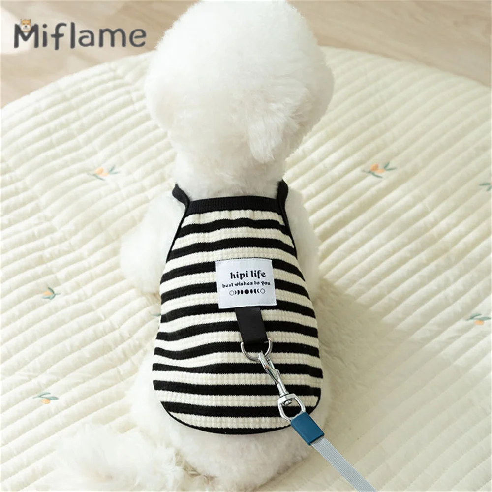 

Miflame Summer Pet Clothing Minimalist Stripe Small Medium Dogs Tank Top Lightweight Breathable Sling with Self Pulling Buckle