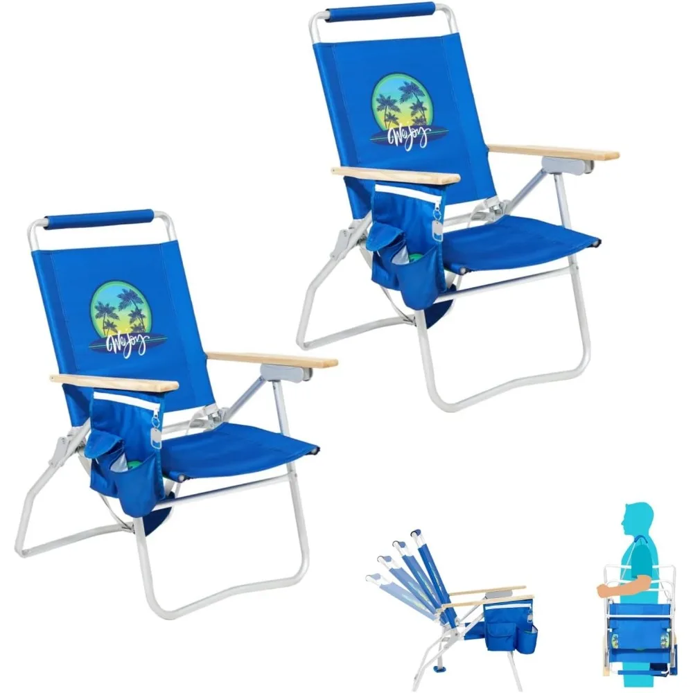 #WEJOY Folding Beach Chair for Adults, 4-Position Aluminum Lightweight Beach Chair, Low Sands Chairs with Backpack Straps, Cup H
