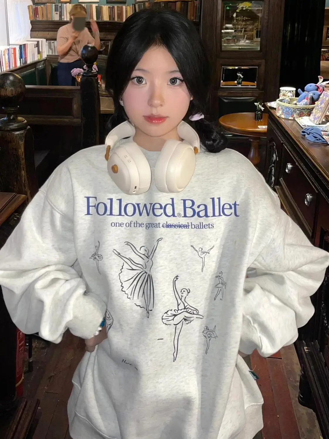 High Street Vintage Ballet Lady Graphic Sweatshirt Loose Oversized Aesthetic Y2K Kawaii Pullover Women Winter Long Sleeve Tops