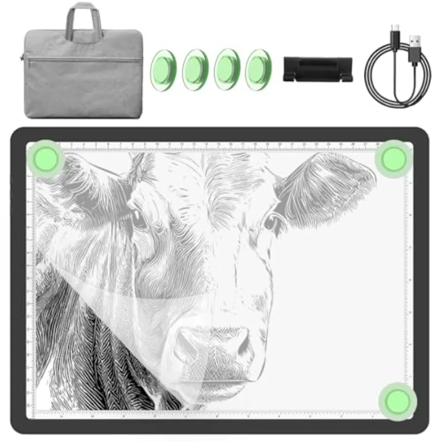 

9000LUX A4 Rechargeable Tracing Light Box with Padded CaseWireless Diamond Art Light Board Side Physical Buttons and Magnetic P