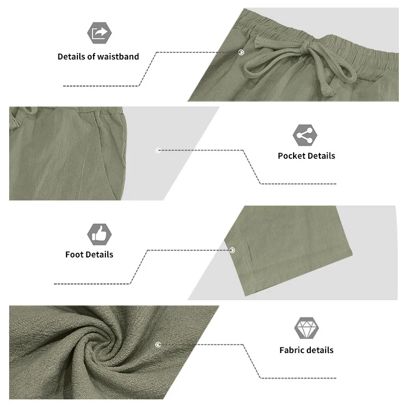 Sommerliche Herren-Leinenhose, Lässige Hawaiian-Hose mit Elastischem Kordelzug, Atmungsaktive Gerade Lange Hose mit Taschen für Alltag und Zuhause – Detail 22