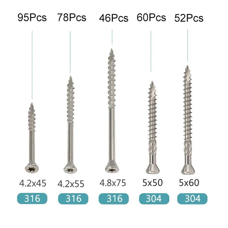 Viti per legno Torx in acciaio inossidabile, viti per ponte marino, resistenti alla ruggine, 316, 45mm, 55mm, 60mm, 75mm viti per legno in acciaio