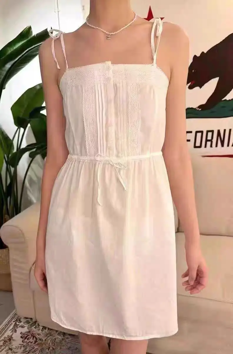 

Американское летнее хлопковое платье без бретелек с кружевной отделкой и поясом, белое, повседневное, элегантное