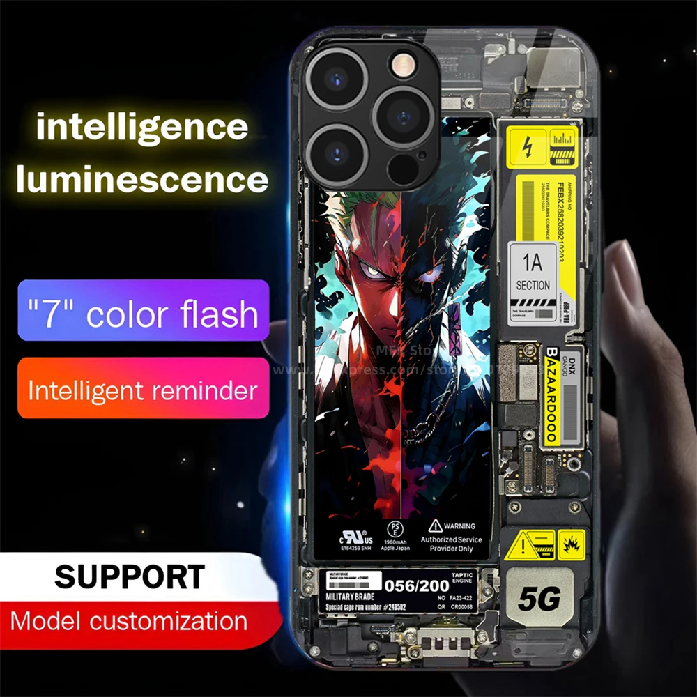 

Popular Punk Anime LED Calling Light Flash Phone Case Smart Luminous Cover For iPhone 16 E 15 14 13 12 11 Pro Max X XR XS Plus