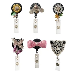 1PCS Cute Animal Diamond Retractable Badge Holder Belt Clips Metal ID Badge Reel Employee ID Card Name Position Card Cover Case