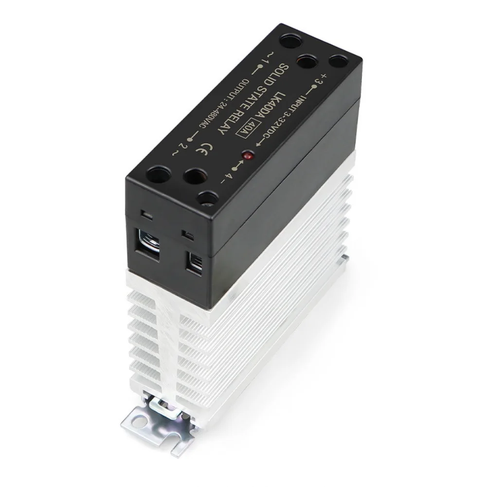 Solid State Relay 40A with Integrated Aluminum Heat Sink for DC Controlled AC Power Switching 3-32VDC 24-480VAC Din Rail Mount
