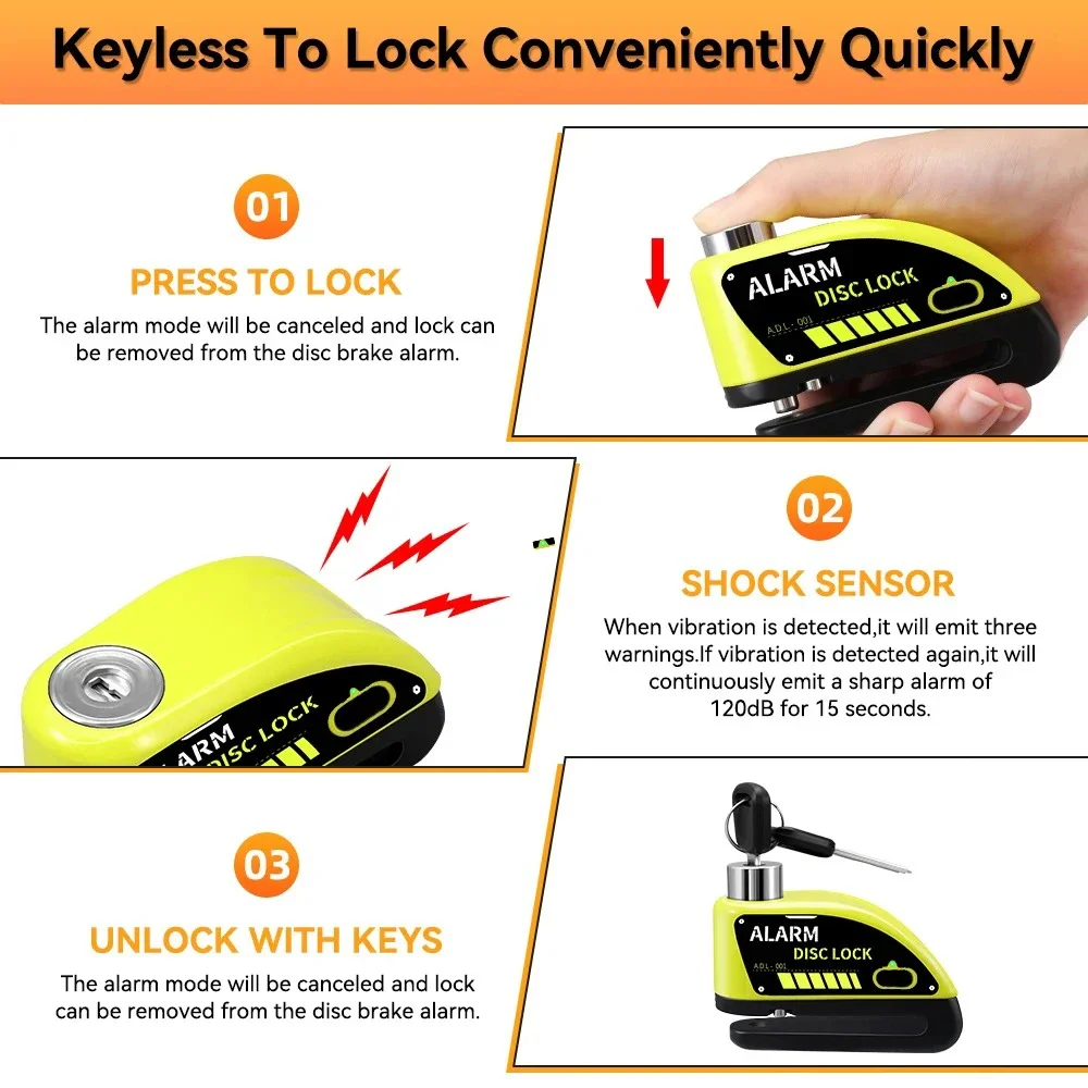 Bloomoto Rechargeable Padlock for Motorcycle Alarm Disc Lock 130db Anti-Theft Alarm for Motorcycle Bike Alarm for Moto