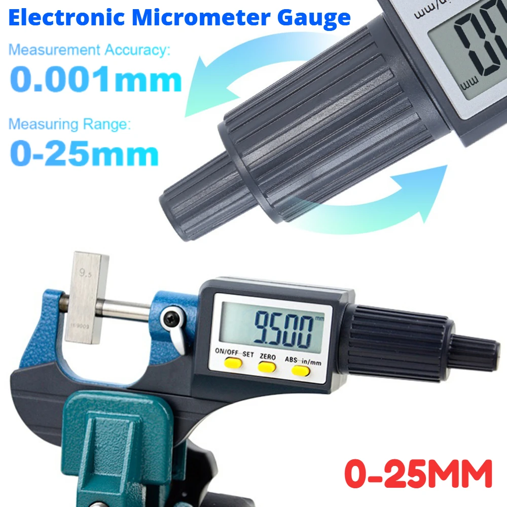 LCD Screen Digital Micrometer holder 0-25mm 0.01mm Electronic Outside Micrometer with Scale Line High Precise Caliper Gauge Tool