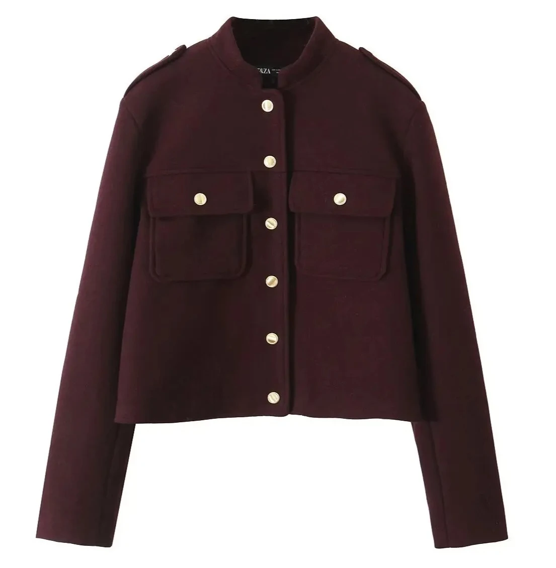 المألوف زر واحد الوقوف طوق سترة المرأة ملابس خارجية الخريف الشتاء نمط جديد جيب مزين اتجاه الشارع