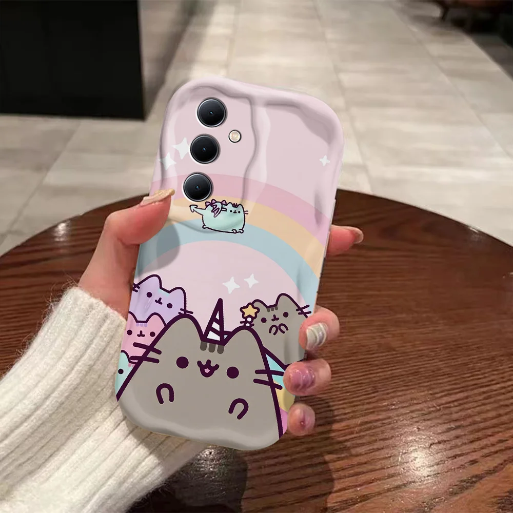 Cartoon 3D Wave Case For Samsung A73 A72 A71 A55 A54 A53 A35 A34 A33 A25 A24 A23 A15 A14 A13 A05 A04 4G 5G P-Pusheens Cats Cover