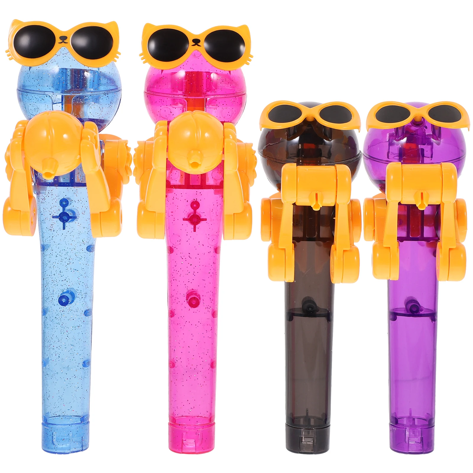 

4pcs Dinosaur Lollipop Robot Toy Kids Funny Holder Creative Cartoon Design Easy Press Button Play ABS Material Teaching