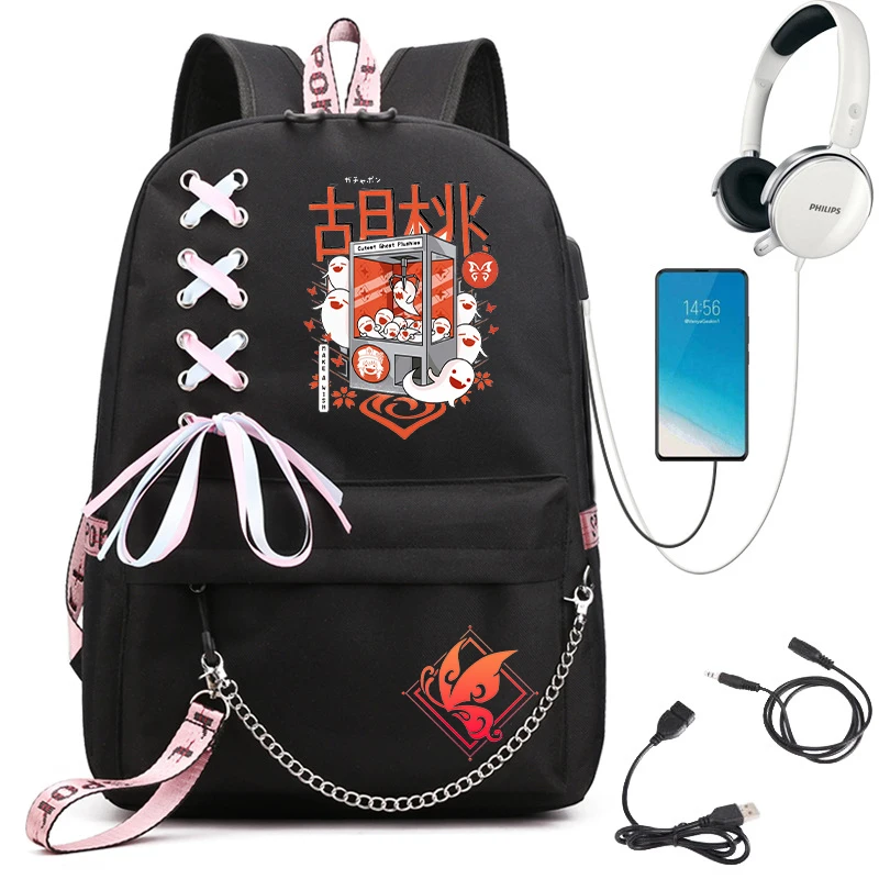 Anime Genshin Impact Backpack Bag Girls School Backpack for College Students Laptop Bagpack Genshin Impact Hu Tao Women Backpack