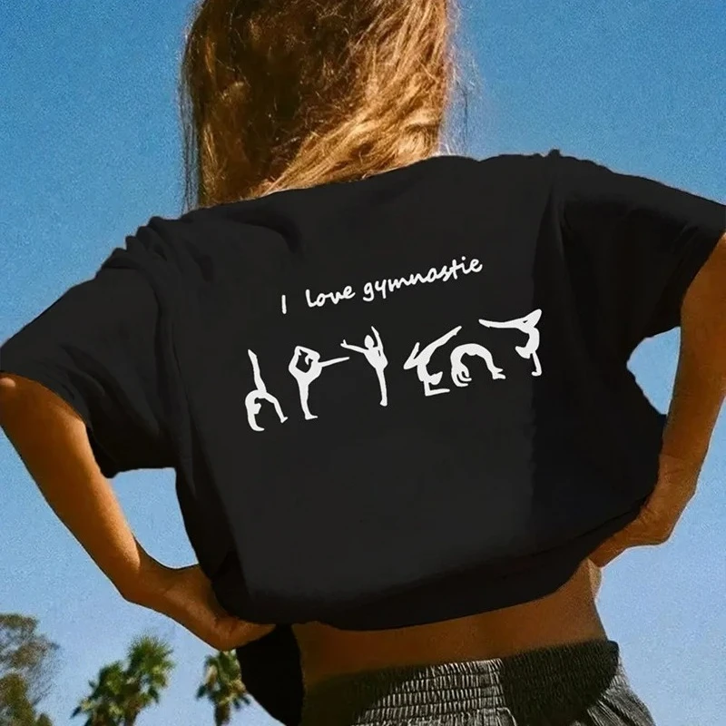 

New Women T Shirt Pullover Oversize Tees I Love Gymastie T-Shirts Printed T-Shirt Casual Short Sleeve T-Shirt Girls Tee Clothes