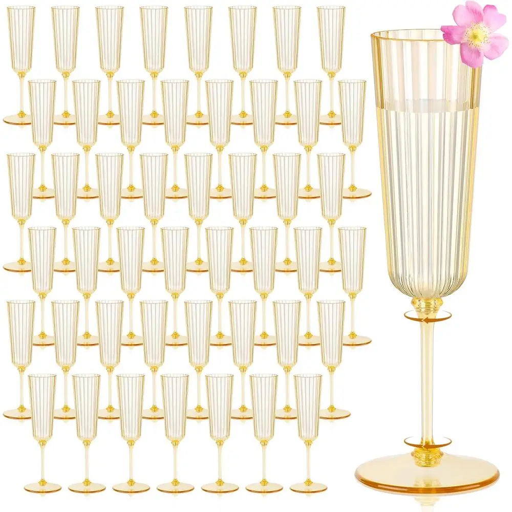 

Plastic Champagne Glasses Gold Unbreakable Ribbed Champagne lutes Detachable 5.5 Oz Disposable Wine Stemware Glasses Toasting Cu