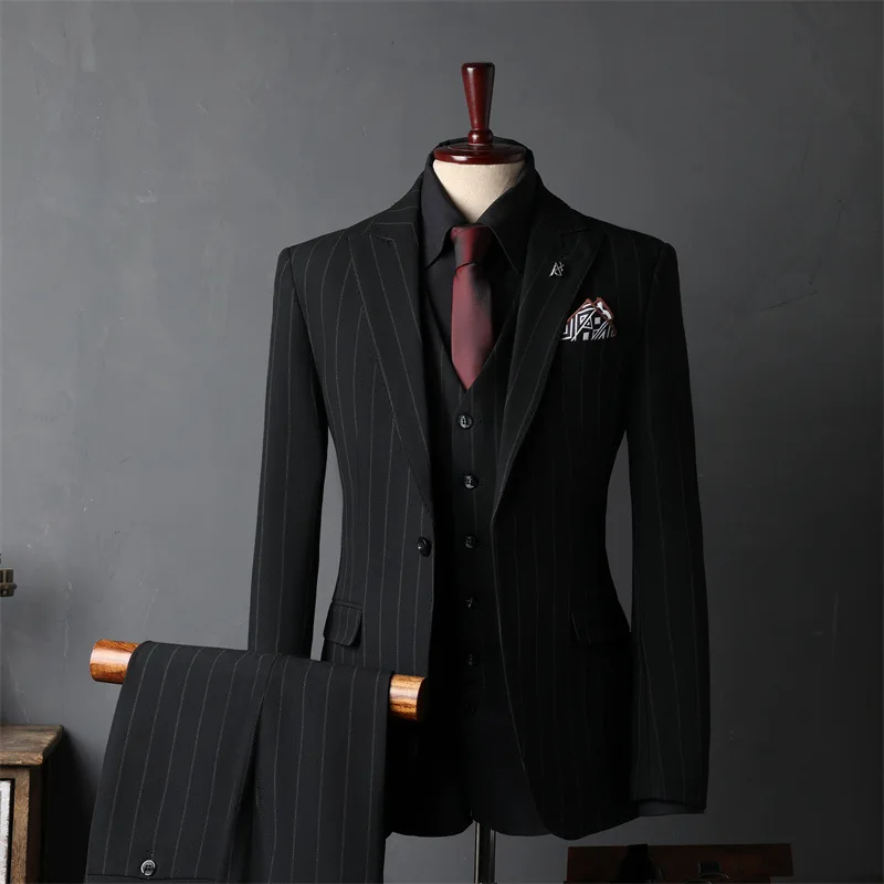 (2) Custom-made Striped Suits for Men, Full Set of Groom Suits