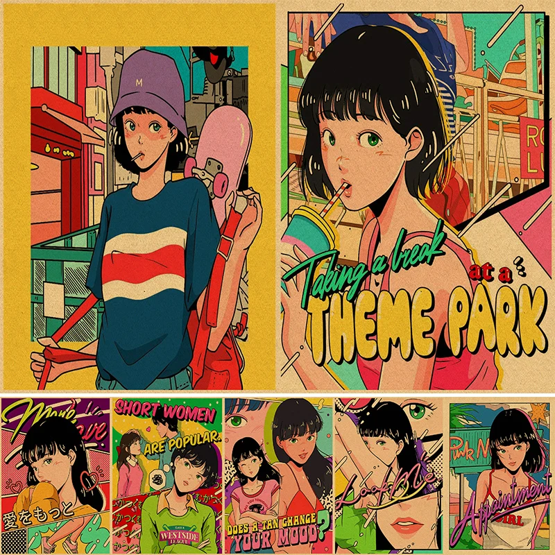 

Girls Cartoon Art Retro Poster Anime Girl Character Kraft Paper DIY Vintage Home Room Bar Cafe Decor Aesthetic Wall Painting HD