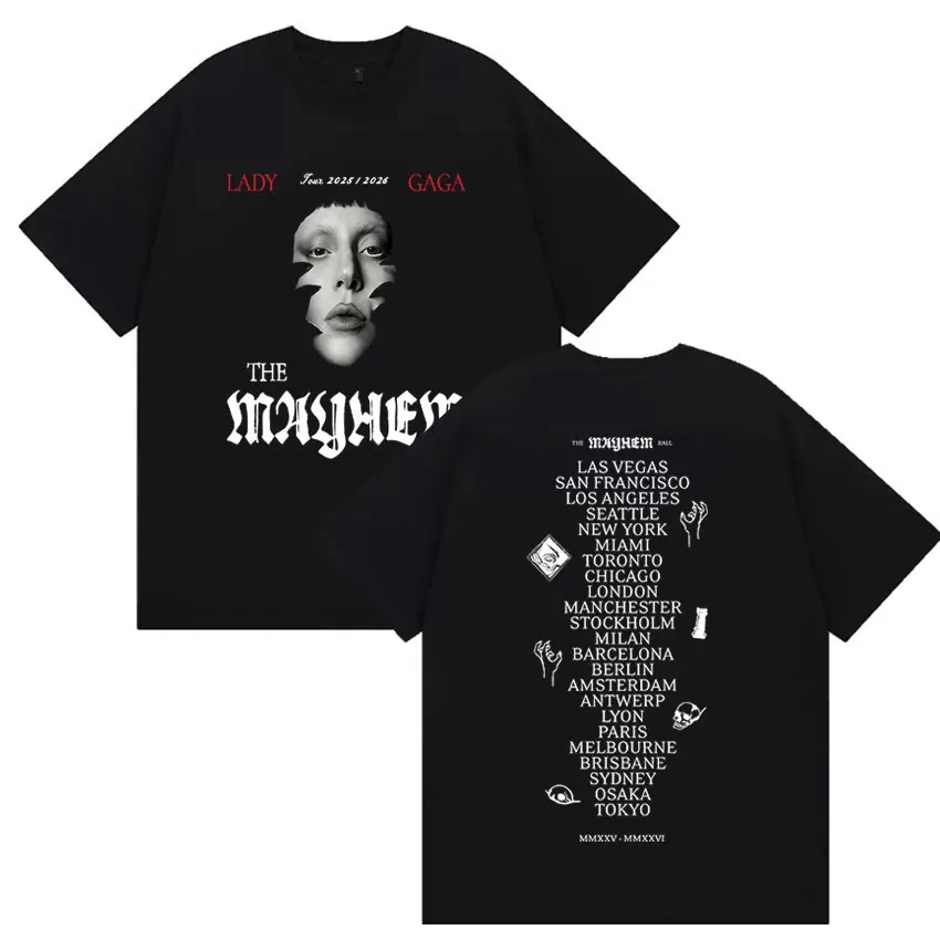 

Lady Gaga The Mayhem Ball Album 2025 Fans Gift T-Shirt Men Women's Vintage High Quality Cotton Short Sleeve T Shirts Streetwear