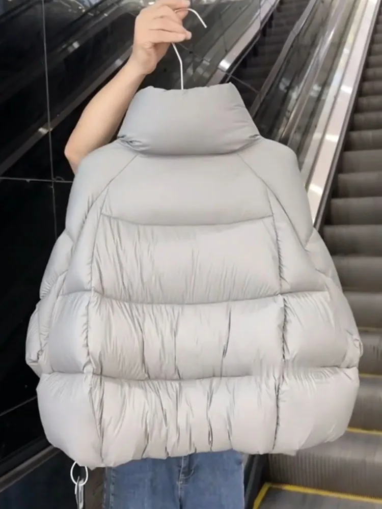 Korean Sle ey ort Thiened Women's down Jaet Winter Warm Outerwear Bread Commute Sle Polyester Fiber