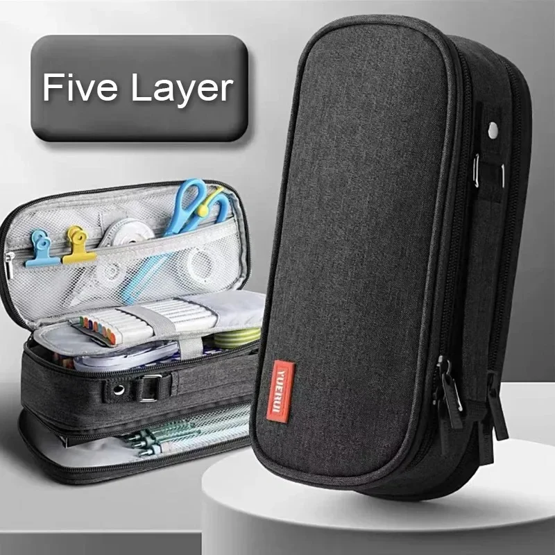 Bolsa de almacenamiento para bolígrafos, estuche para lápices de 5 capas, gran capacidad, cosméticos, suministros de estudio de alta calidad, cajas estacionarias simples para estudiantes