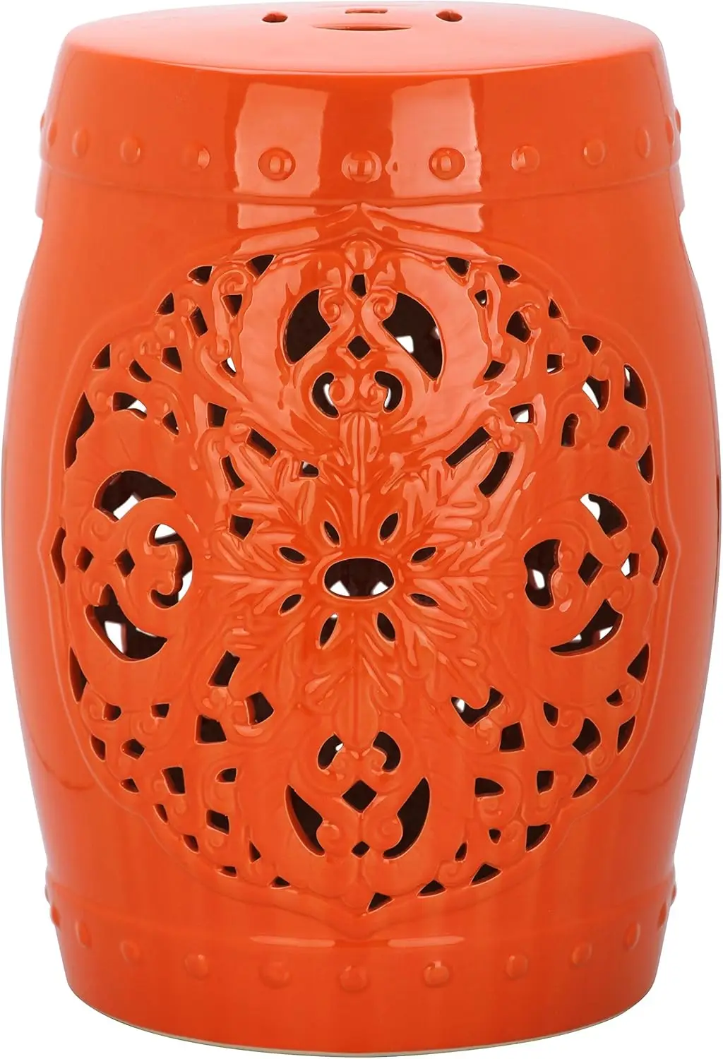 

Orange Glazed Ceramic Garden Stool, Elegant Home Decor Accent for Patio or Indoor Use