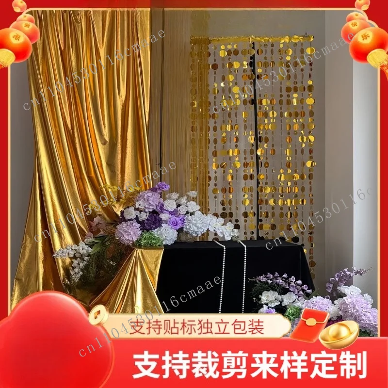 Gold bright silver stretch hot gold fabric, old-money wedding atmosphere decoration, holiday stage backdrop fabric