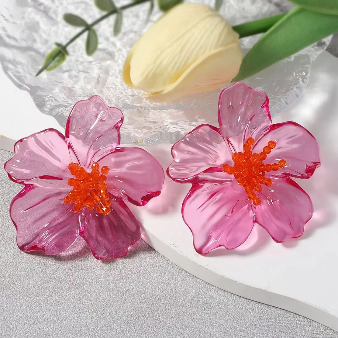 ZAA Personalized Handmade Six Color Acrylic Transparent Flower Earrings