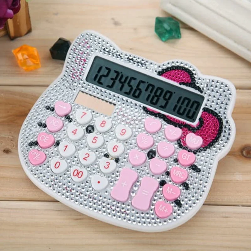 Hello Kitty Calculator and  Solar Calculator 12-Digit LCD Display Suitable for Adults and Children Solar and Battery Powered