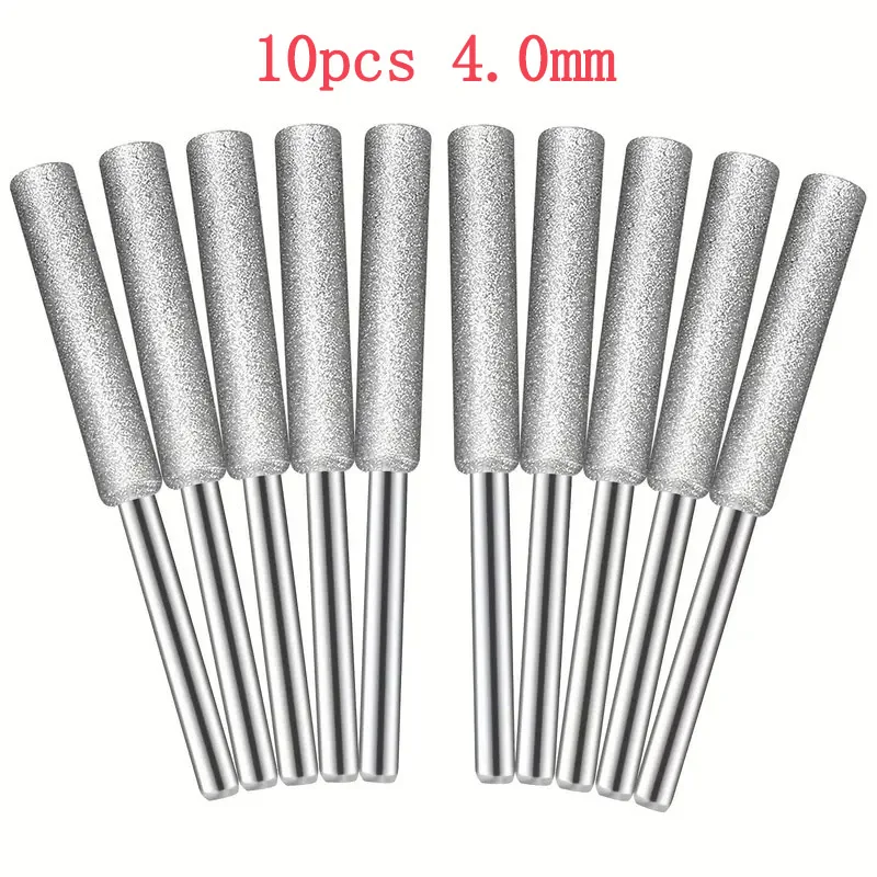 10pcs Diamond Coated Cylindrical Burr 4mm Chainsaw Sharpener Stone File Chain Sharpening Carving Grinding Tools Kits