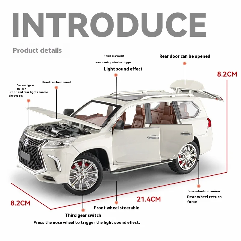 1:24 Lexus LX570 Off Road SUV Alloy Diecast Car Model Computer Desktop Collection Hobby Ornament Gift For Boyfriend Present Box