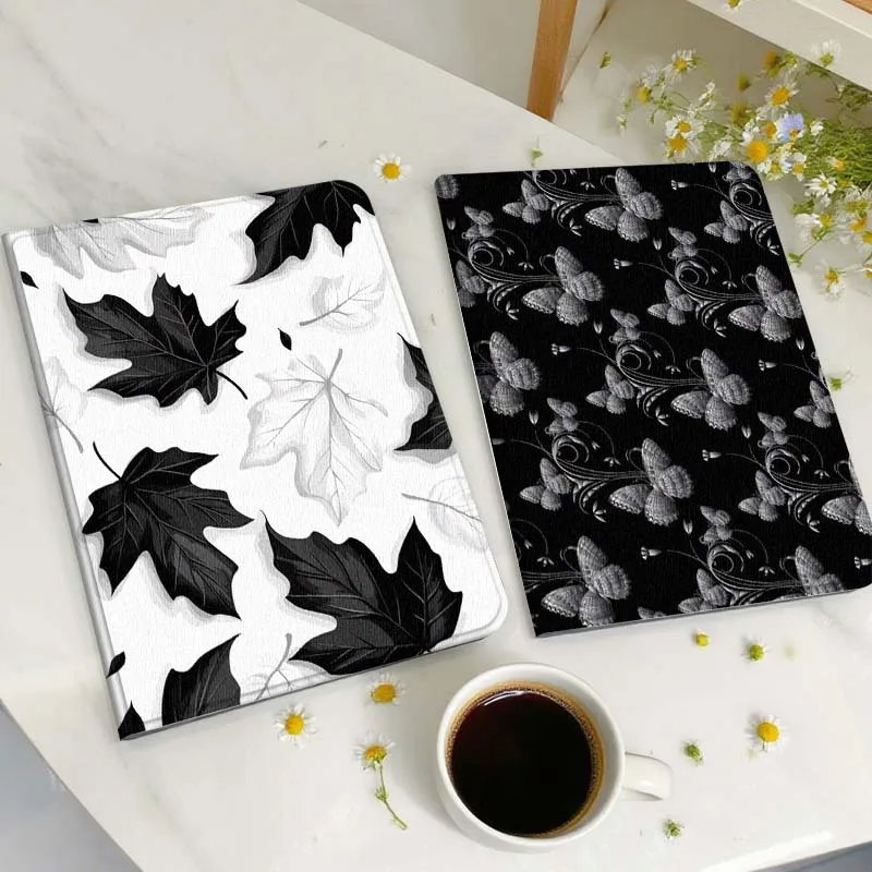 

Black White Maple Leaves Gift Tablet Case For Huawei Honor MatePad MediaPad Air 5 6 7 11 V6 V7 V8 V9 X9 X8 T10 T10s C5e T5