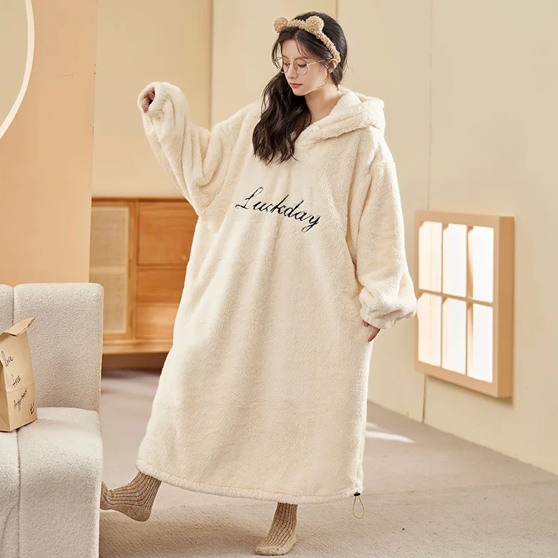 Nightgowns Women's Clothing Winter Thick New Home Soft Simple Cozy Loose Slim Casual Temperament High Quality Casual Warm Cute