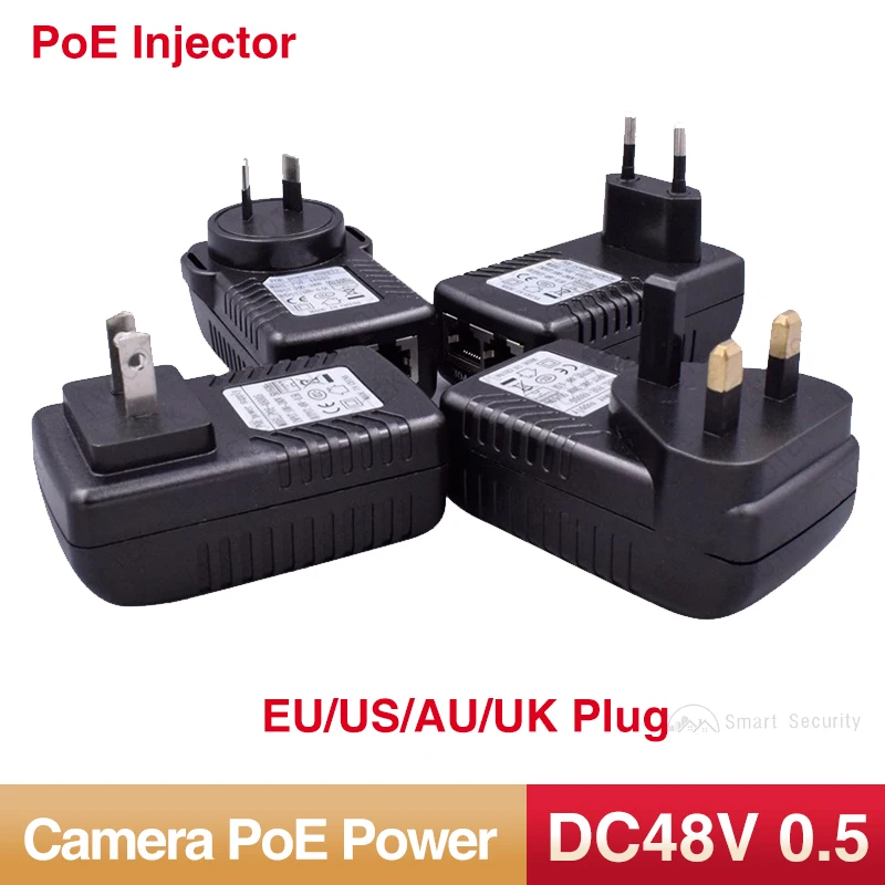 PoE Power 100-240V DC 48V 0.5A Security Monitor Power Adapter CCTV Ethernet PoE Injector For Dahua Hikvision Network IP Cameras