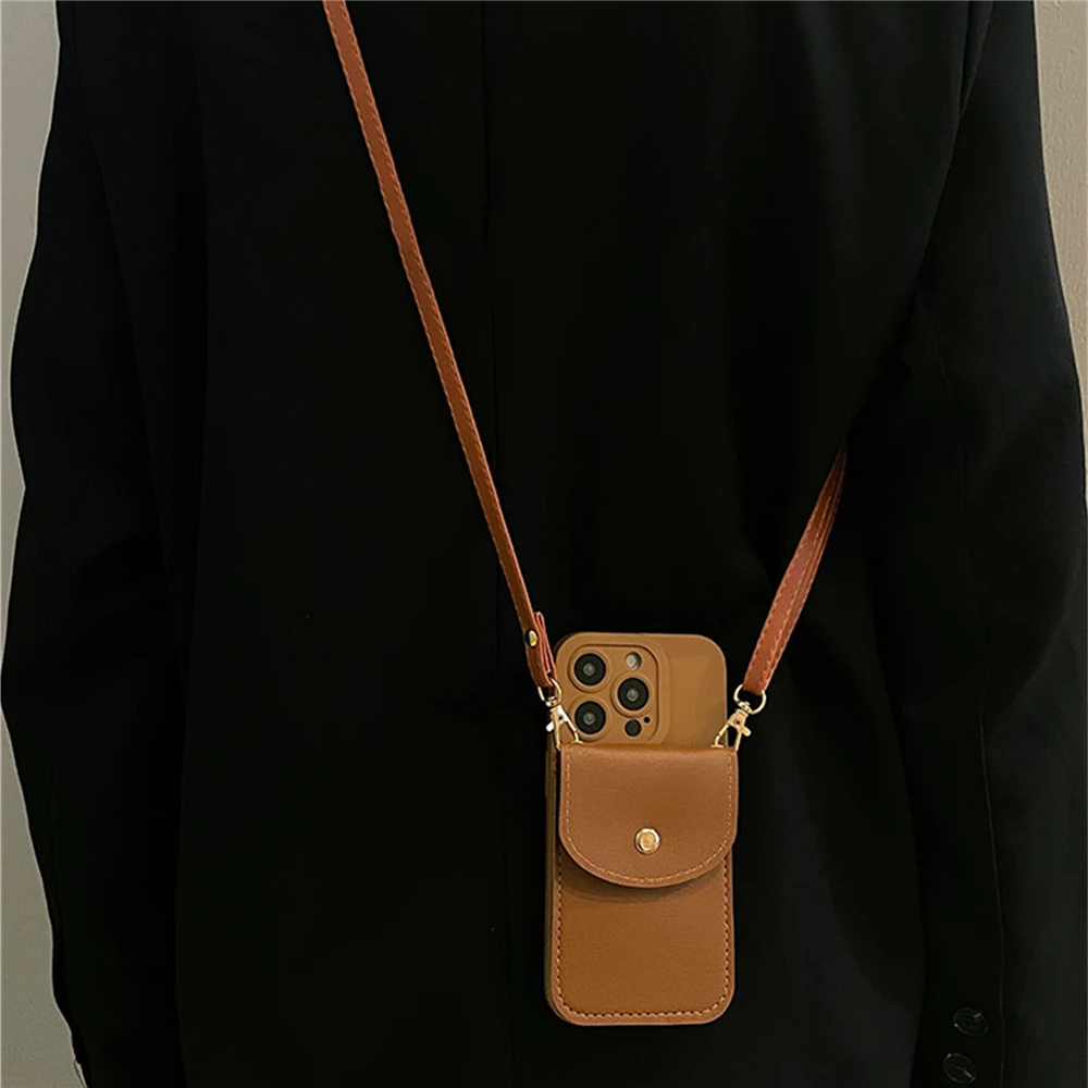 Crossbody Lanyard Slot Card Leather Wallet Phone Case For iPhone 16 15 Pro Max 14 13 12 Necklace Strap Rope Cord Silicone Cover