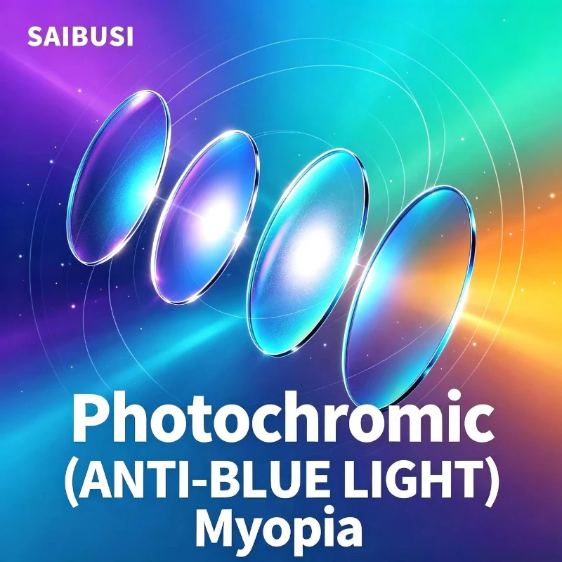 1.56 1.61 Non Spherical Prescription Myopia Anti Blue Light Color Changing Sunglasses Lenses Outdoor Chameleon Gray Brown Lens