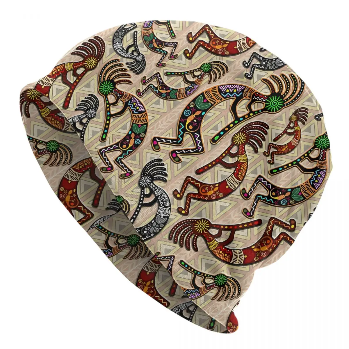 Kokopelli Rainbow Colors On Tribal Pattern Unisex Bonnet Thin Outdoor Double Layer Hats For Men Women