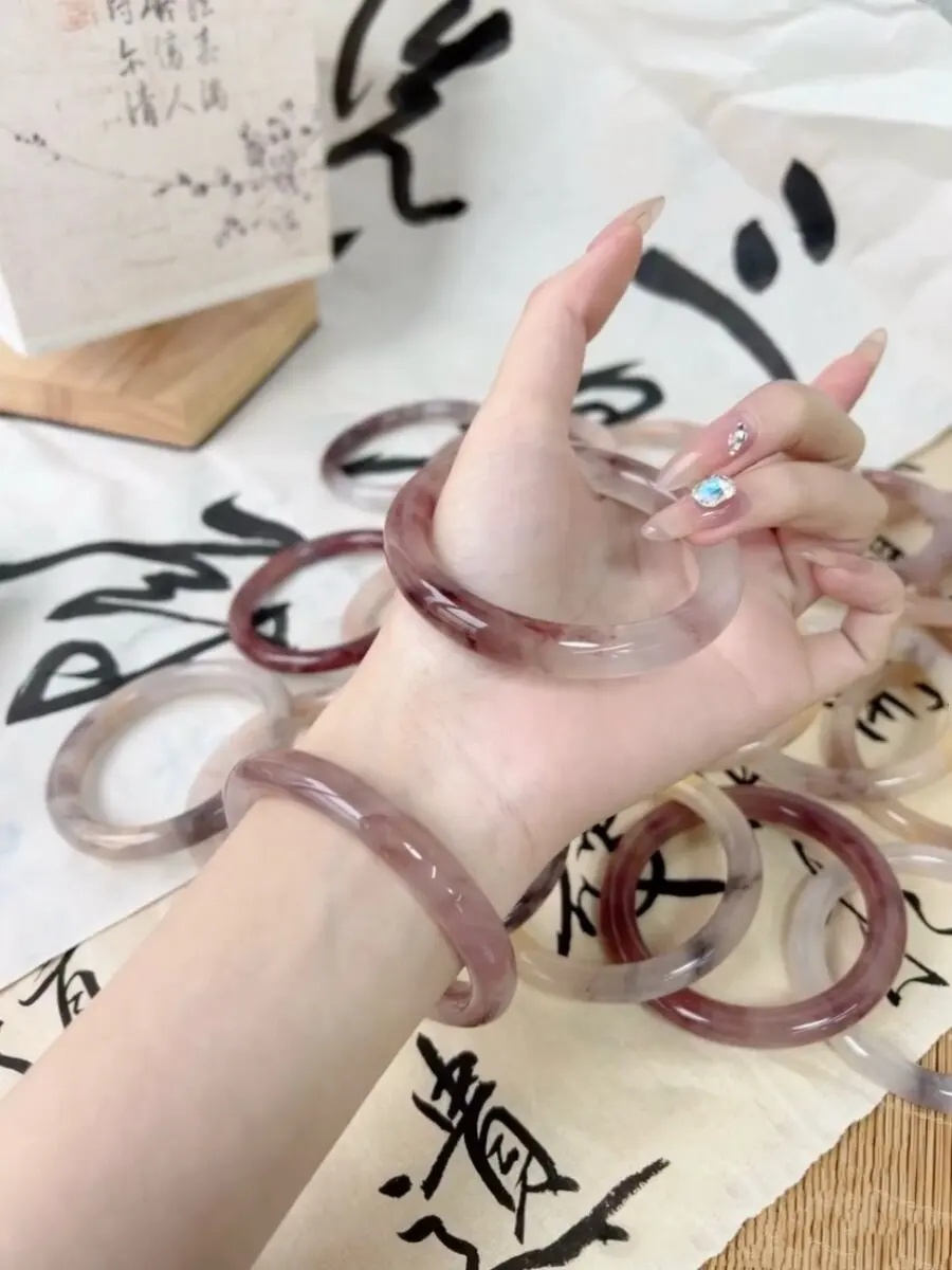 Xinjiang gold silk jade bracelet women's peach blossom brewed bracelet round thin strip