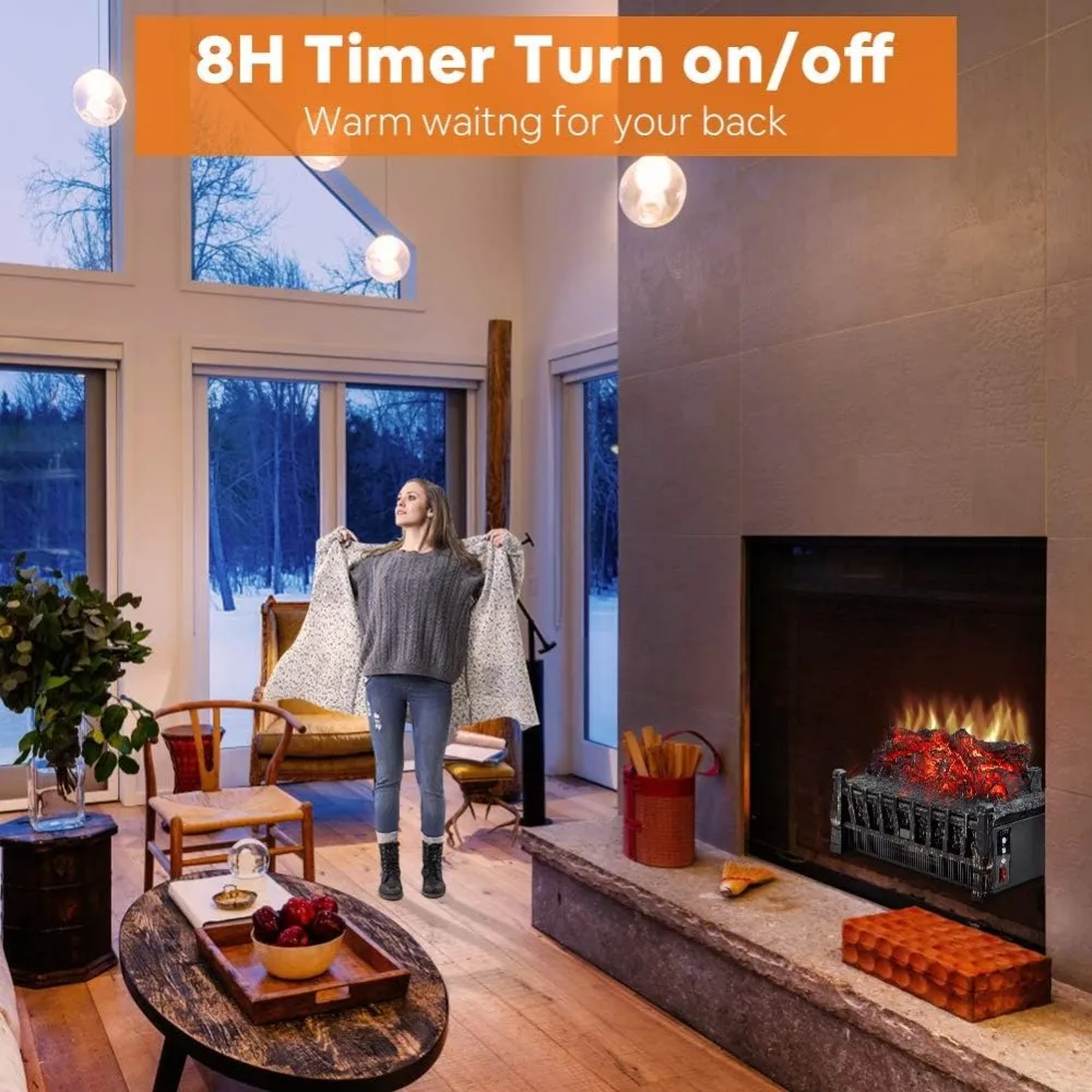 Infrared Electric Fireplace Heater with Realistic Flame, Ember Bed, 8-Hour Timer and Long-Lasting Lifespan