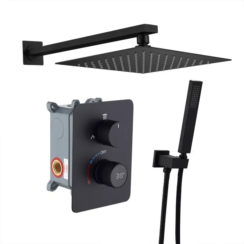 

Новый продукт, модный высококачественный душевой набор для ванны, матовый черный душевая система, настенный душевой набор