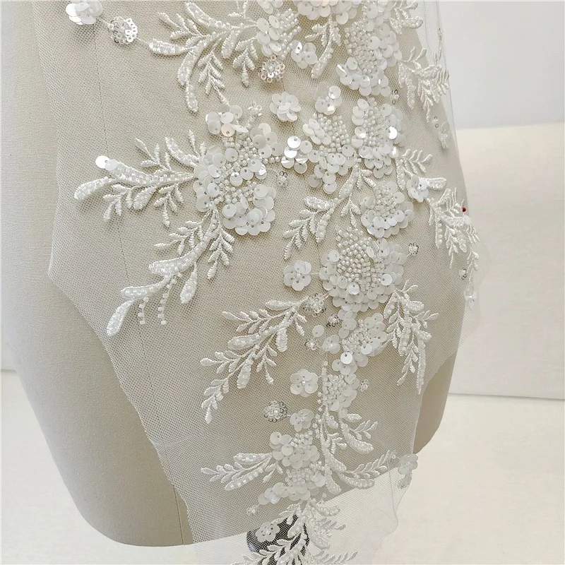 Sequined Embroidered Lace Applique Fabric, Heavy Luxury Embroidery, Floral Wedding Dress, Garment Accessories, DIY, New