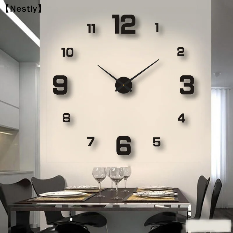 DIY-Wanduhr für Zuhause, Büro, rahmenlos, moderne 3D-Wanduhr, Spiegelaufkleber, Hotelzimmer-Design, Schulkdekoration〔Nest〕